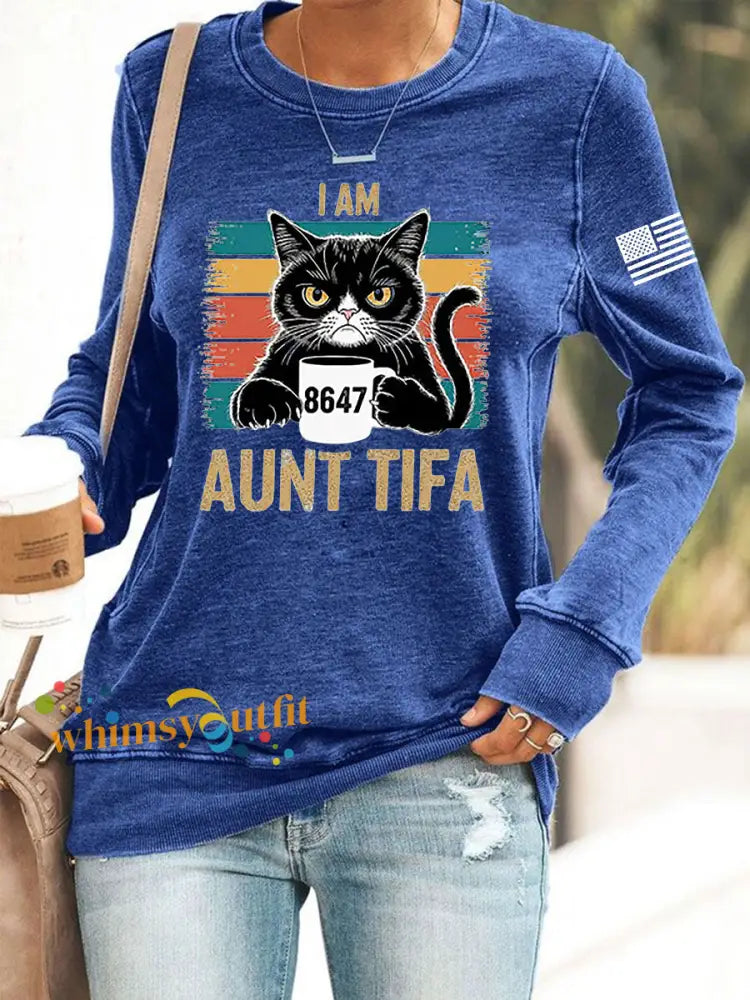 Women’s I Am Aunt Tifa Aunties Resist Fascists Sweatshirt Blue / S