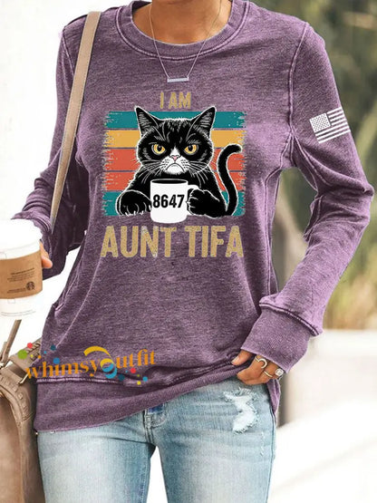 Women’s I Am Aunt Tifa Aunties Resist Fascists Sweatshirt Purple / S