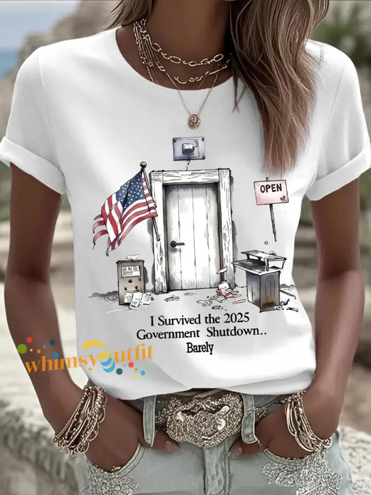 Women’s I Survived 2025 The Government Shutdown Barely T-Shirts White / S