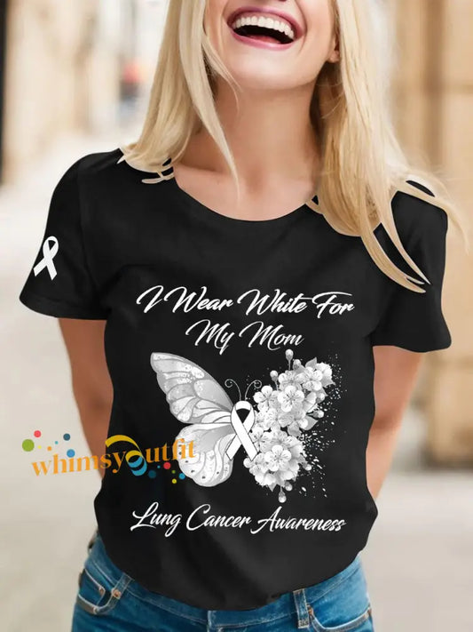 Women’s I Wear White For My Mom Lung Cancer Awareness T Shirts Black / S