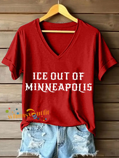 Women’s ICE Out Of Minneapolis Print V-Neck T-Shirt Red / S