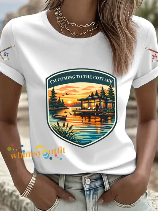 Women’s I’m Coming To The Cottage Print T-Shirt White / S