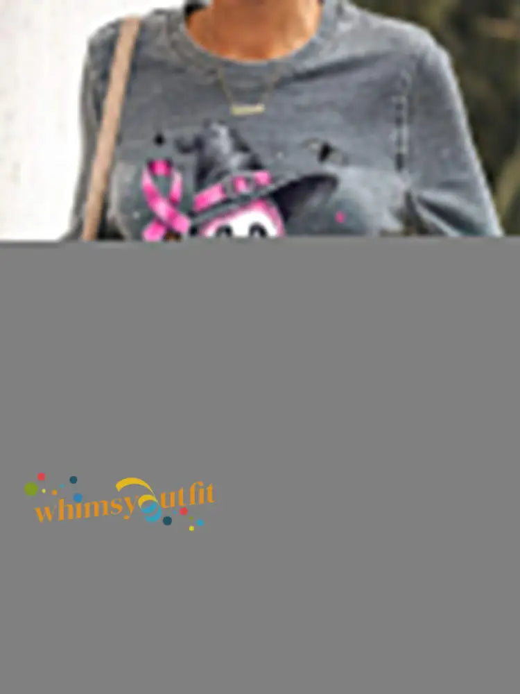 Women’s In October We Wear Pink Halloween Pink Ghost Print Breast Cancer Awareness Support Sweatshirt Gray / S
