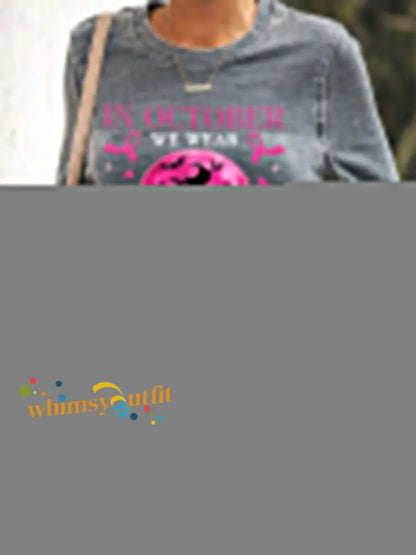 Women’s In October We Wear Pink Pink Halloween Witch Breast Cancer Awareness Sweatshirt Gray / S