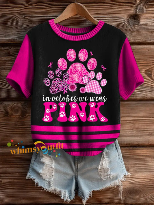 Women’s In October We Wear Pink Imitation Sweater Short sleeved T shirt Rose Red / S