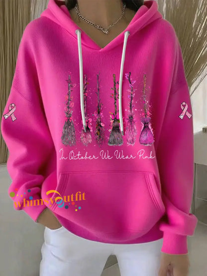 Women’s In October We Wear Pink Printed Casual Hoodie Rose Red / S