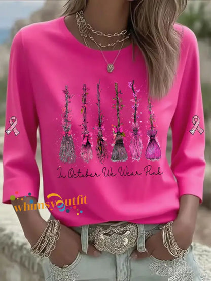 Women’s In October We Wear Pink Printed Casual T shirt Rose Red / S