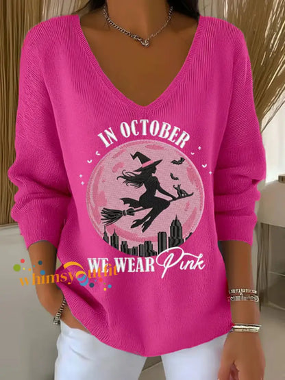 Women’s In October We Wear Pink Printed Casual Top Rose Red / S
