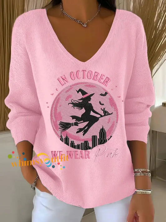 Women’s In October We Wear Pink Printed Casual Top Pink / S