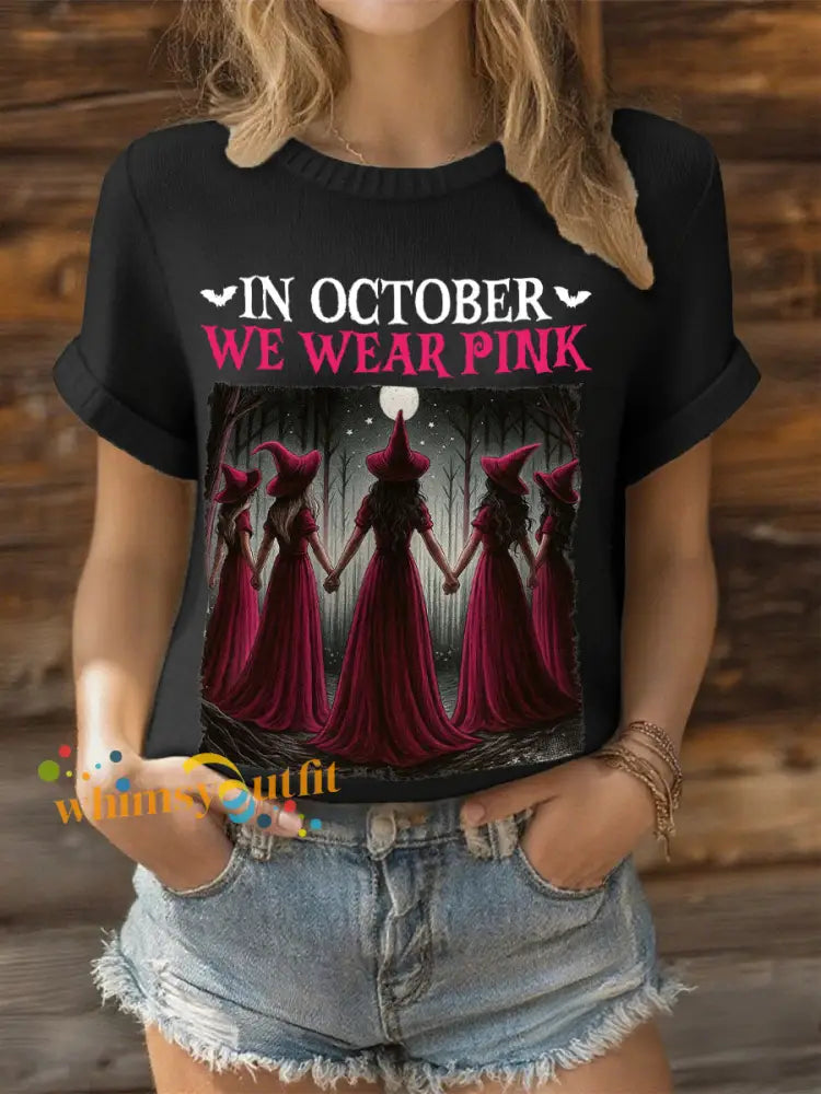 Women’s in October we wear pink witch tops Black / S