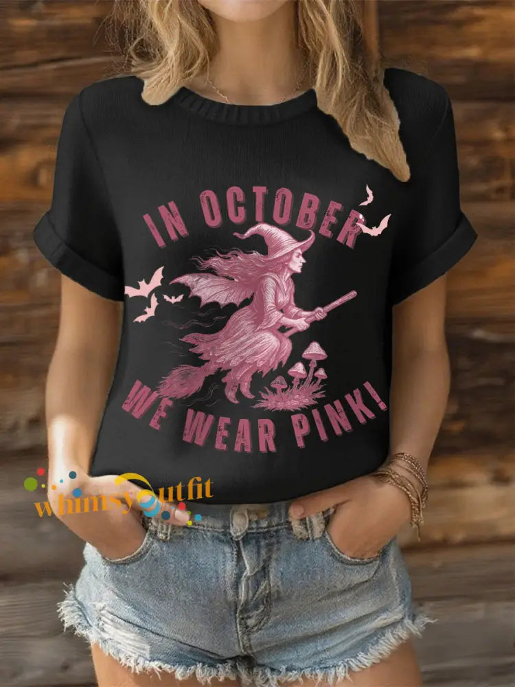 Women’s in October we wear pink witch tops Black / S