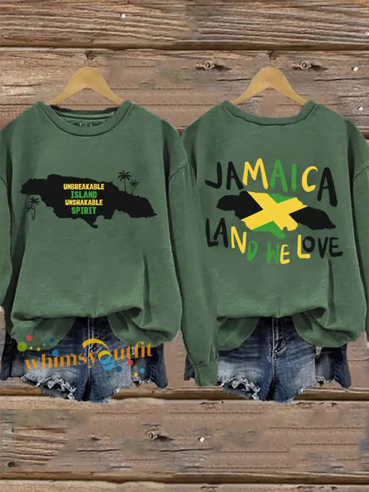 Women’s Island Unbreakable Unshakable Spirit Jamaica Land We LovePrint Sweatshirt Green / S