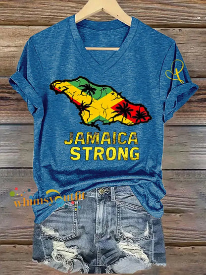 Women’s Jamaica Strong Cross Reggae V-Neck Tee Blue / S