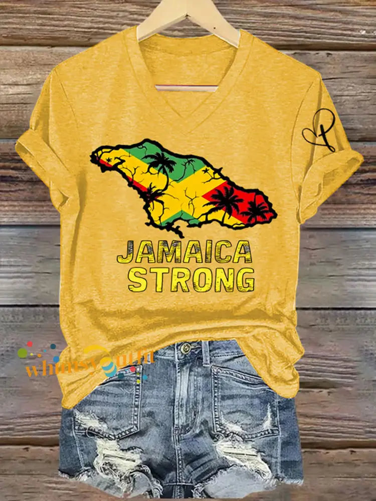 Women’s Jamaica Strong Cross Reggae V-Neck Tee Yellow / S