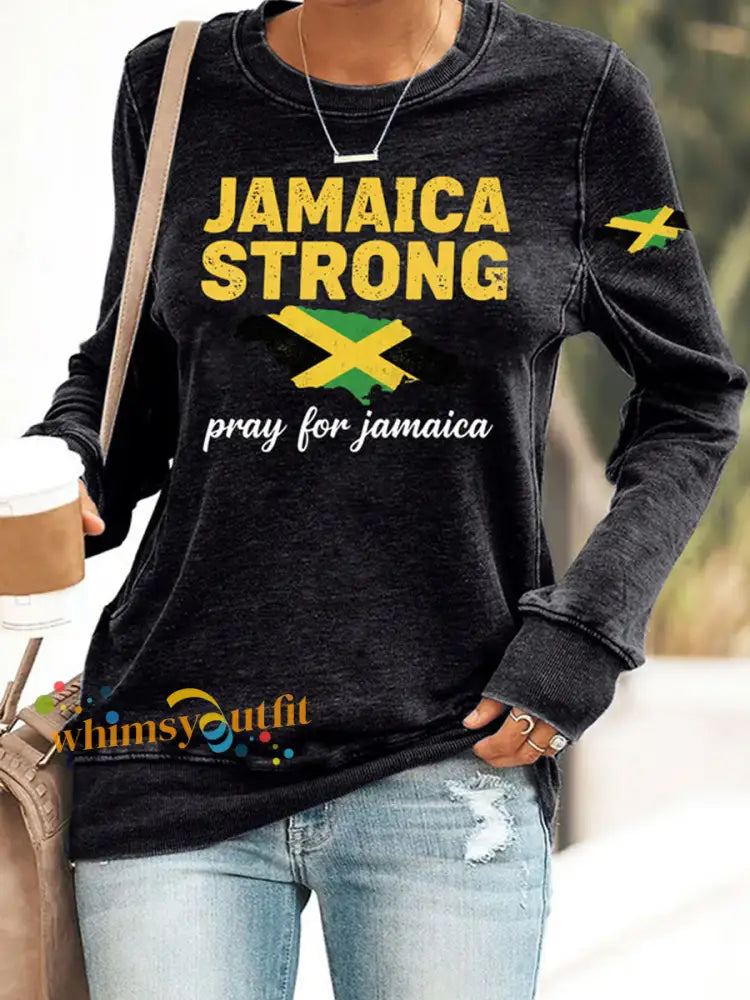 Women’s Jamaica Strong Pray For Jamaica Print Sweatshirt Sweatshirt Black / S