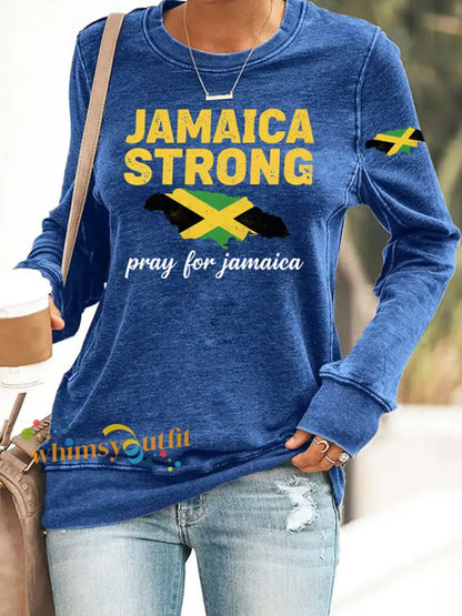 Women’s Jamaica Strong Pray For Jamaica Print Sweatshirt Sweatshirt Blue / S