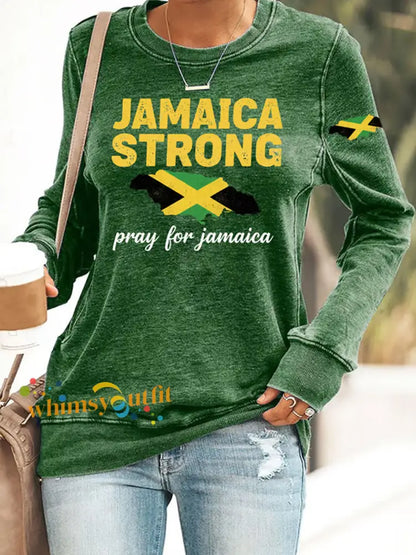 Women’s Jamaica Strong Pray For Jamaica Print Sweatshirt Sweatshirt Green / S