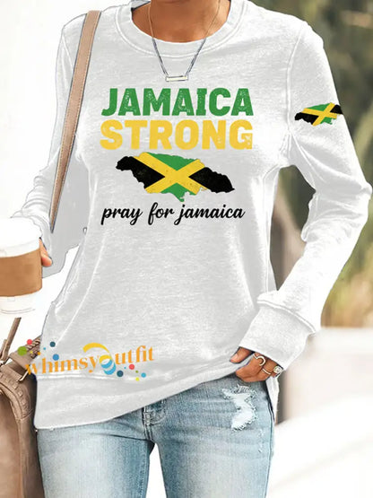 Women’s Jamaica Strong Pray For Jamaica Print Sweatshirt Sweatshirt White / S