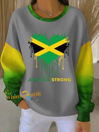 Women’s Jamaica strong Ribbed Round-Neck Sweatshirt Gray / S