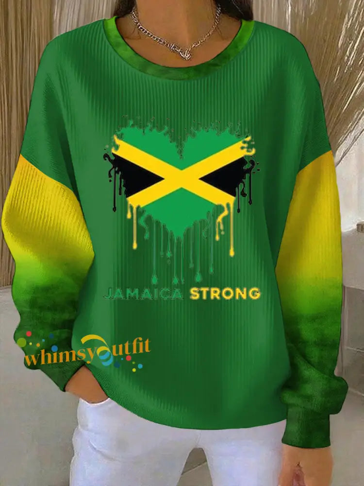 Women’s Jamaica strong Ribbed Round-Neck Sweatshirt Green / S