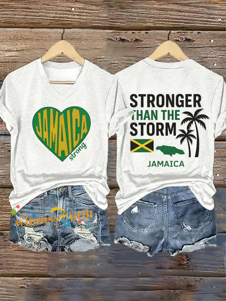 Women’s Jamaica Strong Stronger Than The Storm Print T-Shirt White / S
