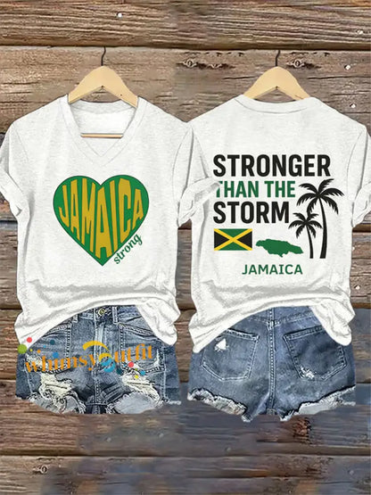 Women’s Jamaica Strong Stronger Than The Storm Print T-Shirt White / S