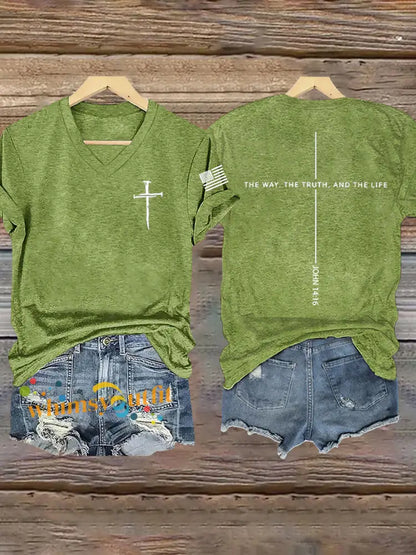 Women’s Jesus The Way The Truth The Life John 14:6 Christian Cross Short Sleeve T-Shirt Green / S