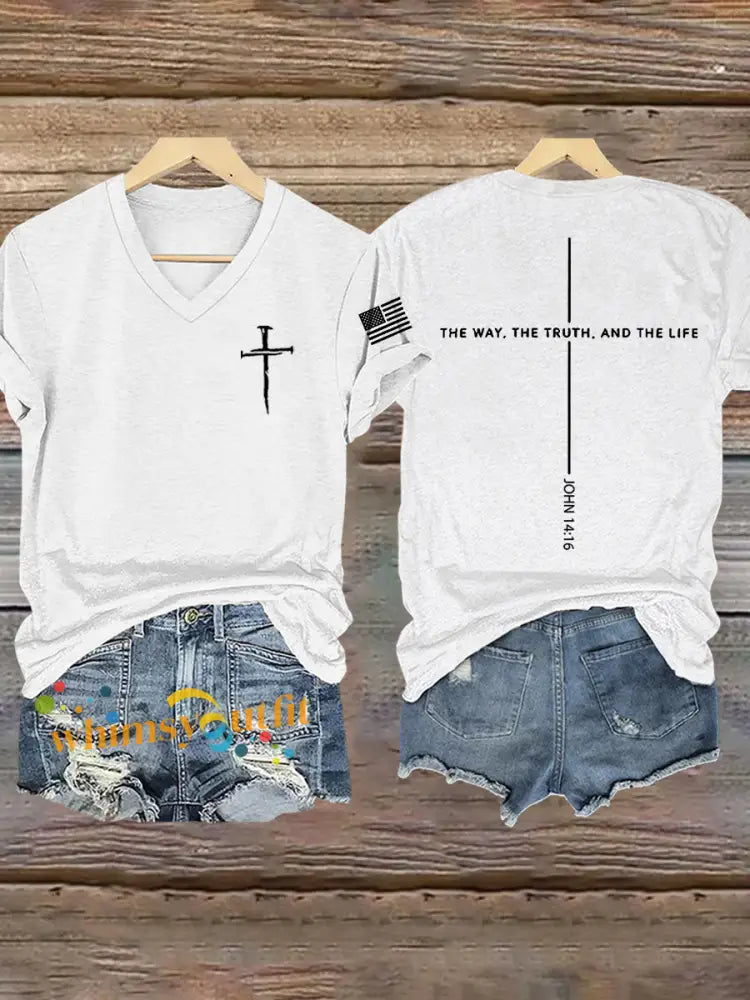 Women’s Jesus The Way The Truth The Life John 14:6 Christian Cross Short Sleeve T-Shirt White / S