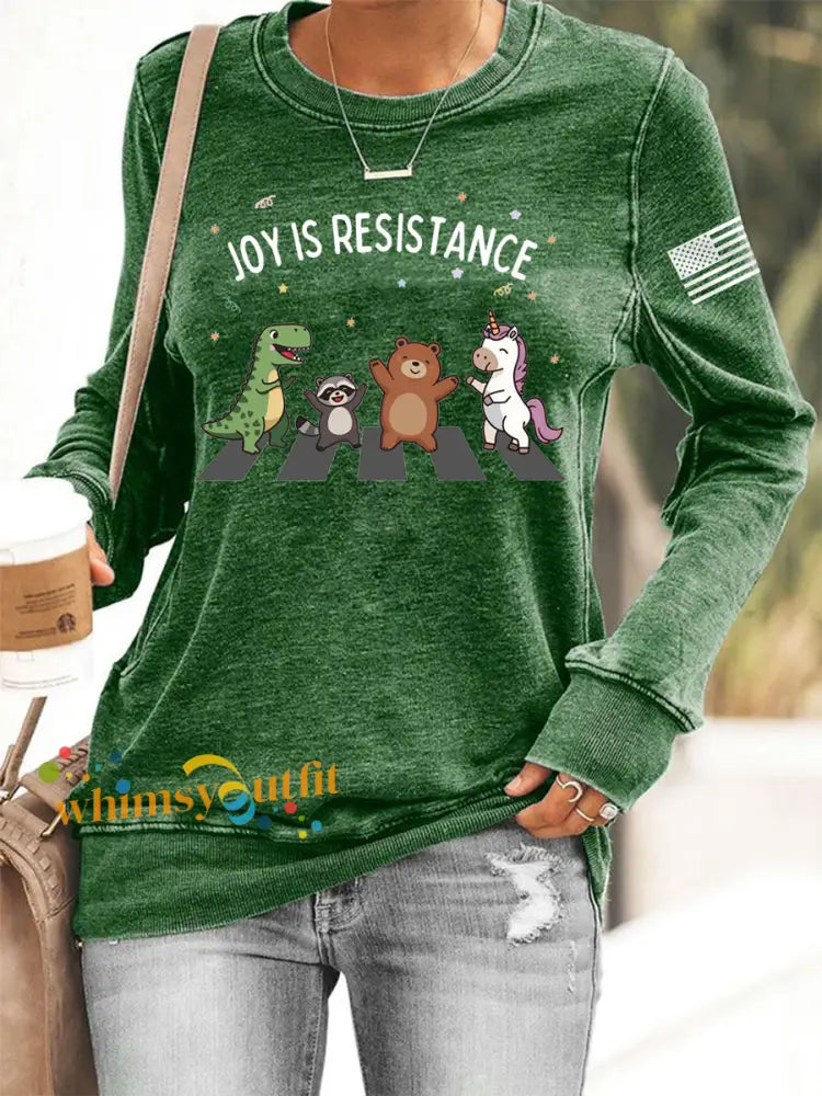 Women’s Joy is Resistance: Portland Frog Protestors Anti Fascism Sweatshirt Green / S