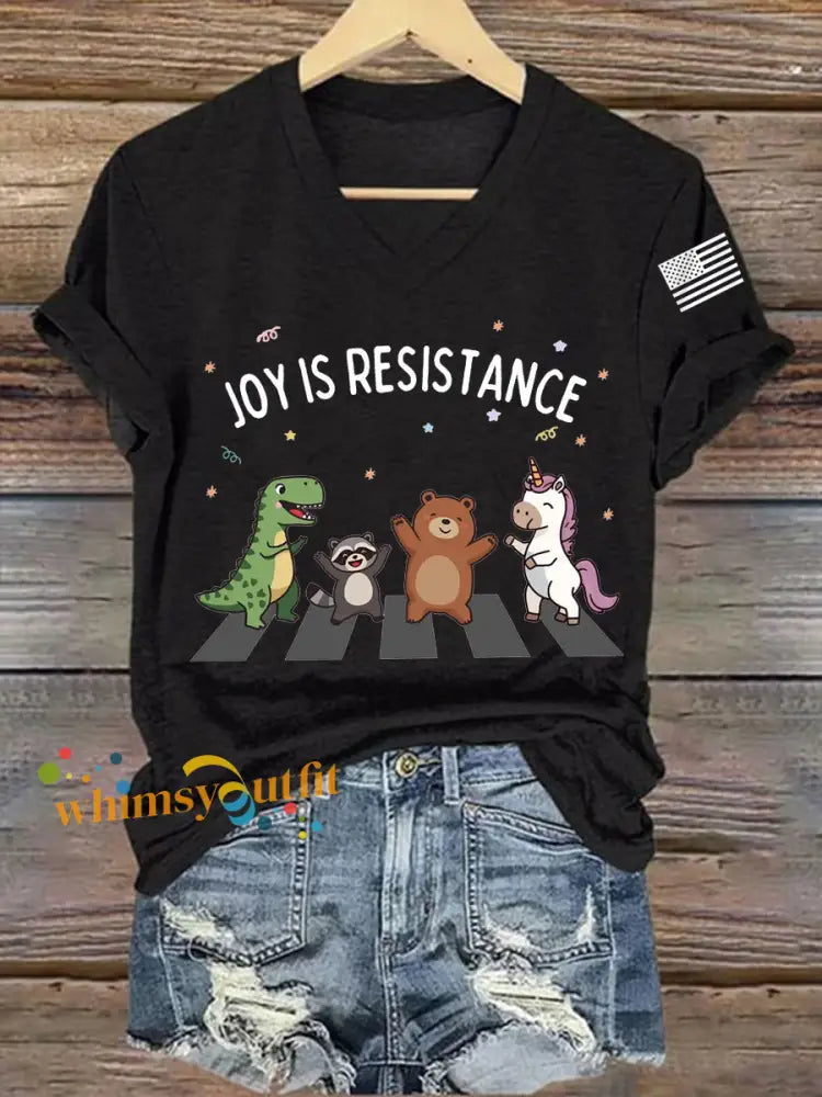 Women’s Joy is Resistance: Portland Frog Protestors Anti Fascism V-Neck Tee Black / S