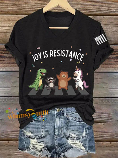 Women’s Joy is Resistance: Portland Frog Protestors Anti Fascism V-Neck Tee Black / S