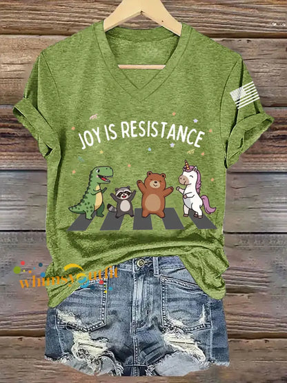 Women’s Joy is Resistance: Portland Frog Protestors Anti Fascism V-Neck Tee Green / S