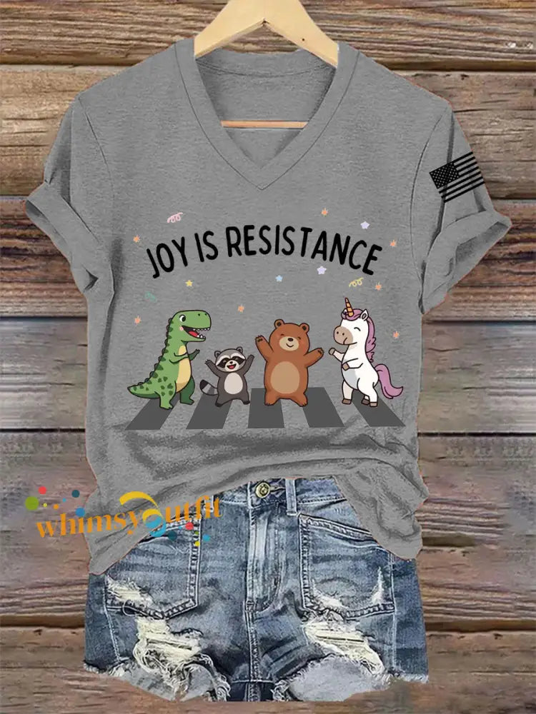 Women’s Joy is Resistance: Portland Frog Protestors Anti Fascism V-Neck Tee Light Gray / S