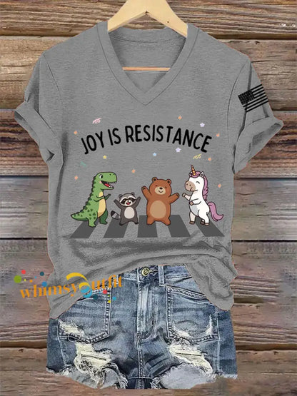 Women’s Joy is Resistance: Portland Frog Protestors Anti Fascism V-Neck Tee Light Gray / S