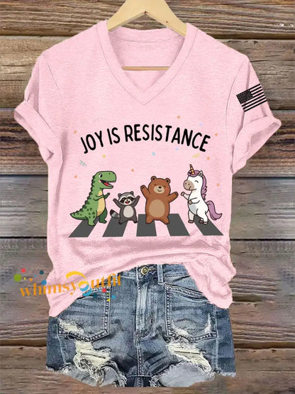 Women’s Joy is Resistance: Portland Frog Protestors Anti Fascism V-Neck Tee Light Pink / S