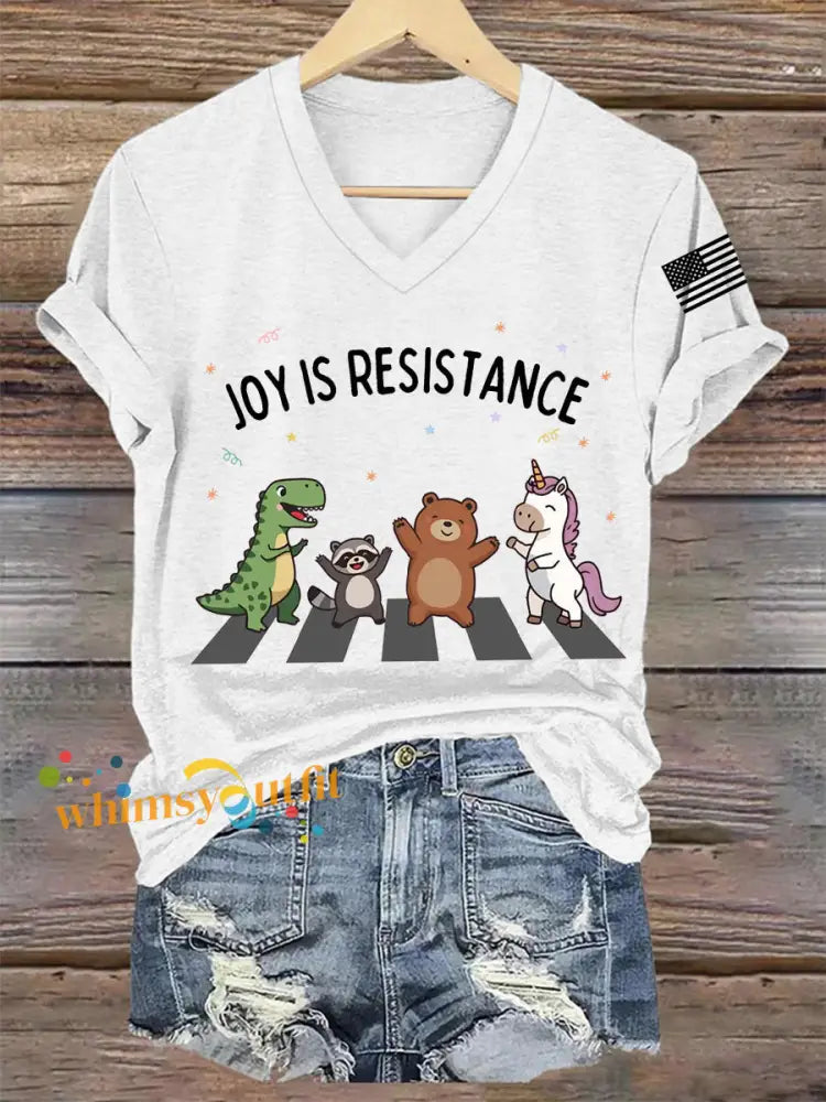 Women’s Joy is Resistance: Portland Frog Protestors Anti Fascism V-Neck Tee White / S