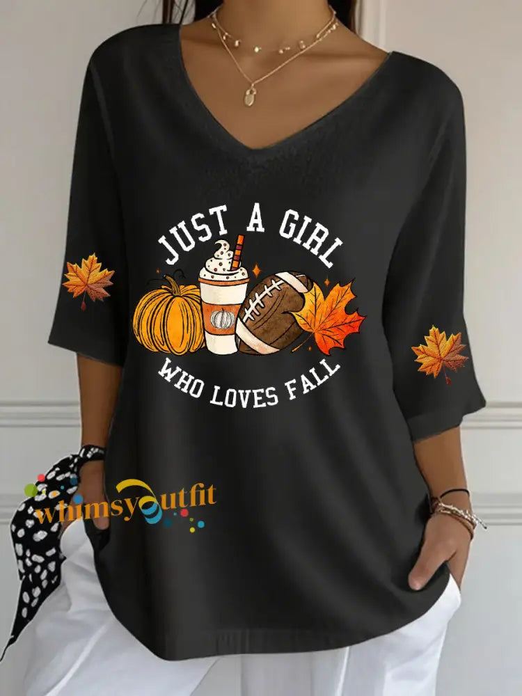 Women’s Just A Girl Who Loves Fall Printed Casual T shirt Black / S