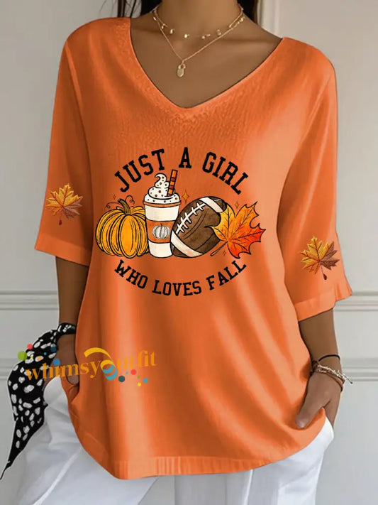 Women’s Just A Girl Who Loves Fall Printed Casual T shirt Orange / S