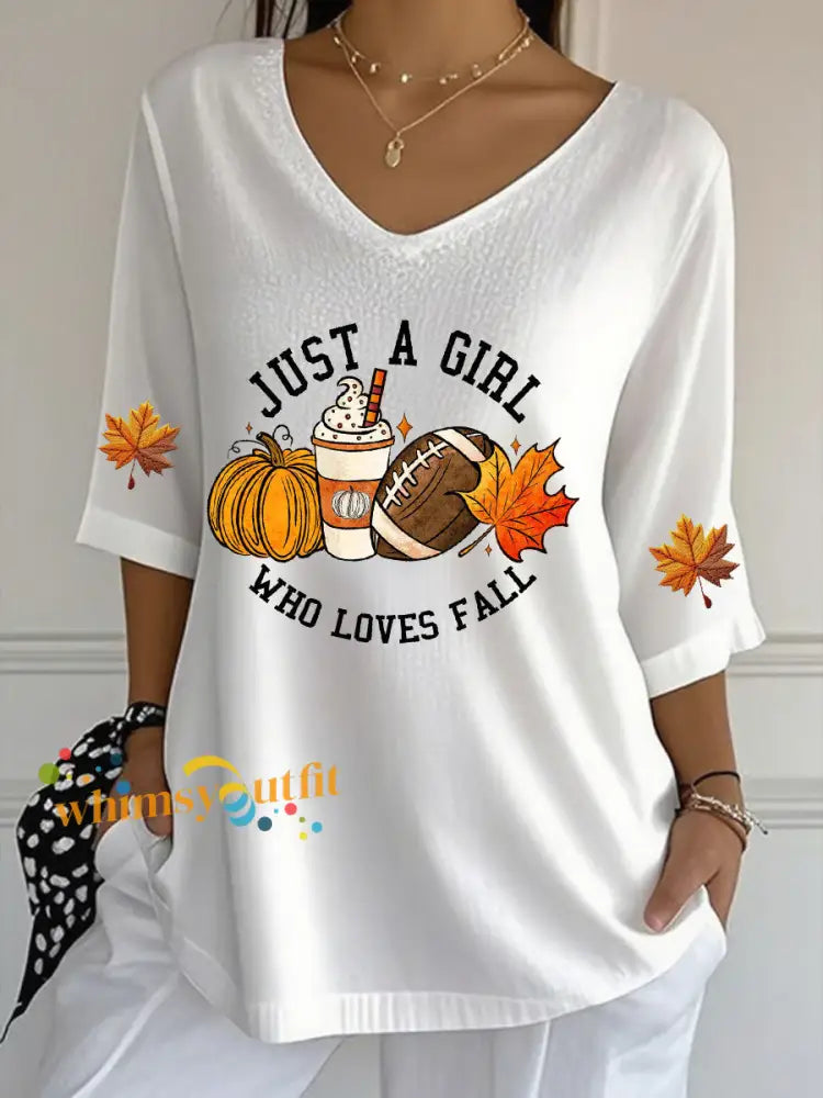 Women’s Just A Girl Who Loves Fall Printed Casual T shirt White / S