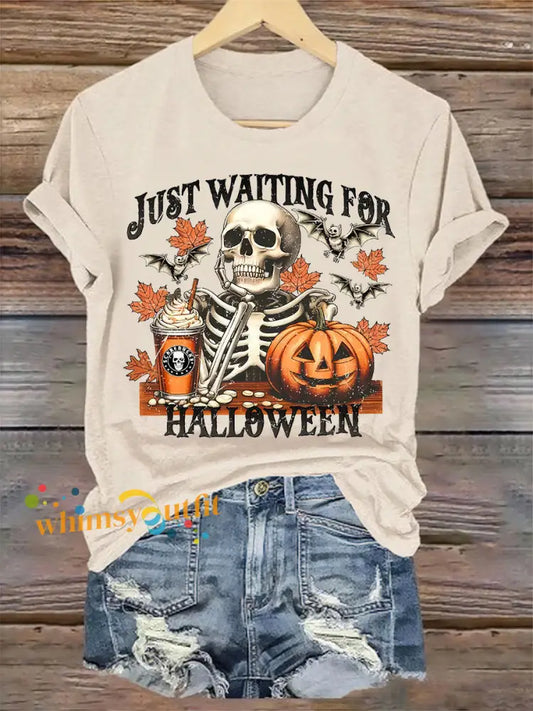 Women’s Just Waiting for Halloween Print T shirt Creamy White / S