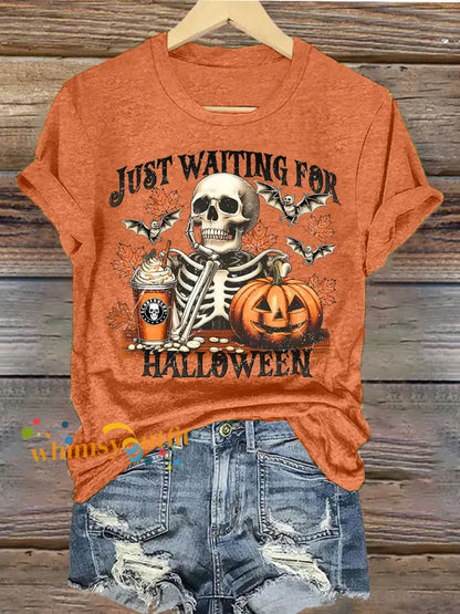 Women’s Just Waiting for Halloween Print T shirt Orange / S