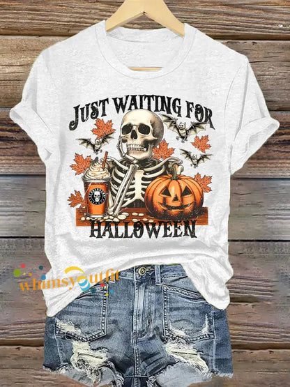 Women’s Just Waiting for Halloween Print T shirt White / S