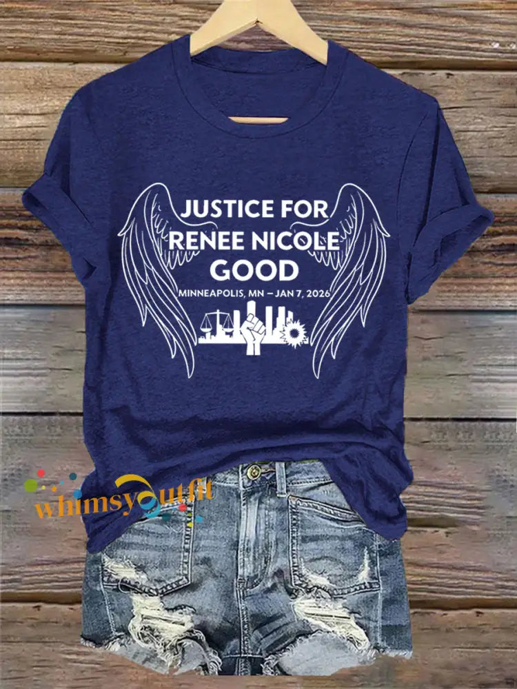 Women’s Justice For Renee Nicole Good Minneapolis Protest Tee Navy Blue / S