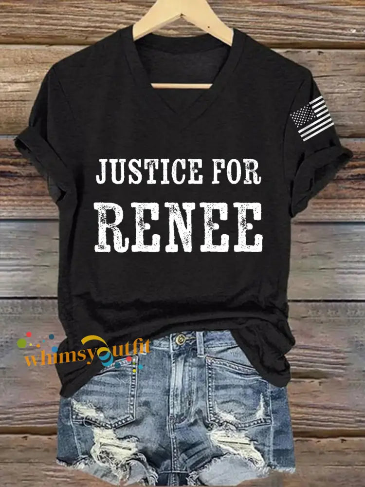 Women’s Justice For Renee Nicole Good Minneapolis Protest V-Neck Tee Black / S
