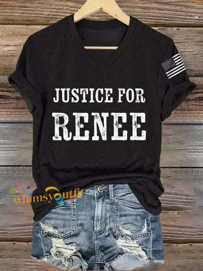 Women’s Justice For Renee Nicole Good Minneapolis Protest V-Neck Tee Black / S