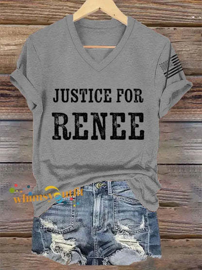 Women’s Justice For Renee Nicole Good Minneapolis Protest V-Neck Tee Light Gray / S