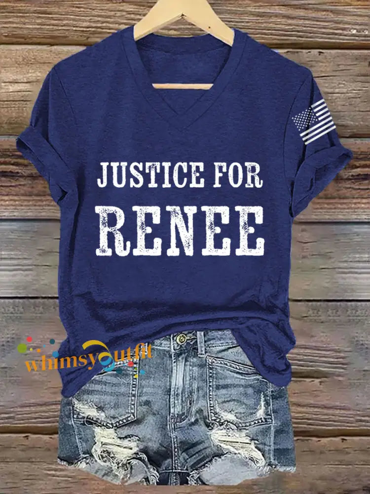 Women’s Justice For Renee Nicole Good Minneapolis Protest V-Neck Tee Navy Blue / S