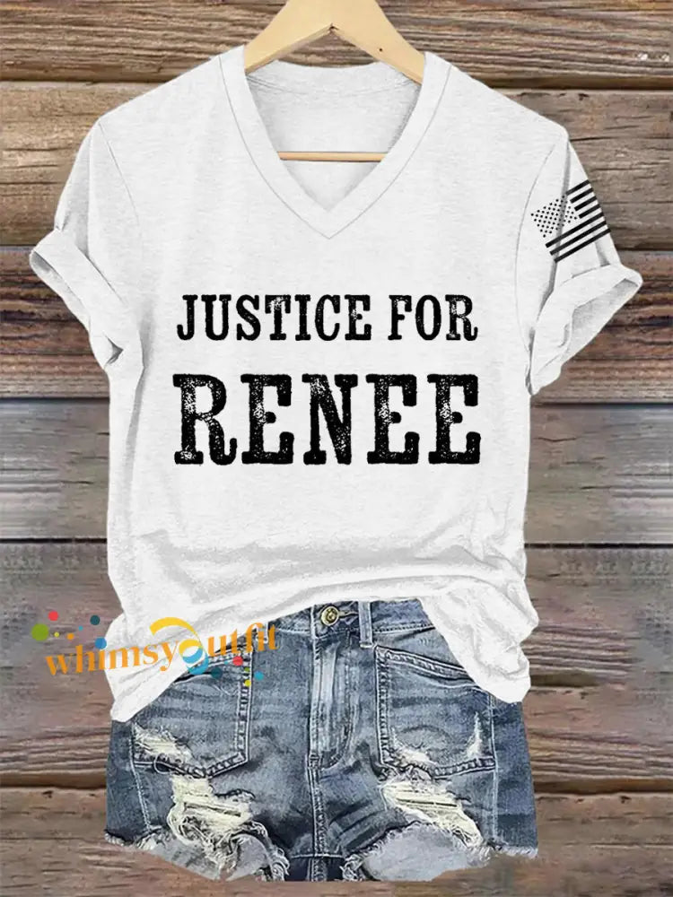 Women’s Justice For Renee Nicole Good Minneapolis Protest V-Neck Tee White / S