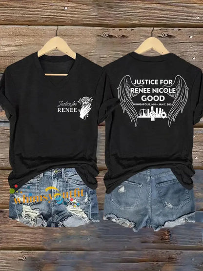 Women’s Justice For Renee Nicole Good V-Neck Tee Black / S