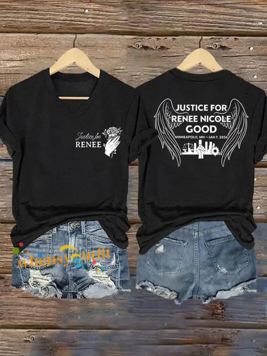 Women’s Justice For Renee Nicole Good V-Neck Tee Black / S